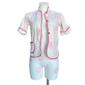 Vintage Quilted floral blouse - pink and white - XS (vintage 10)
